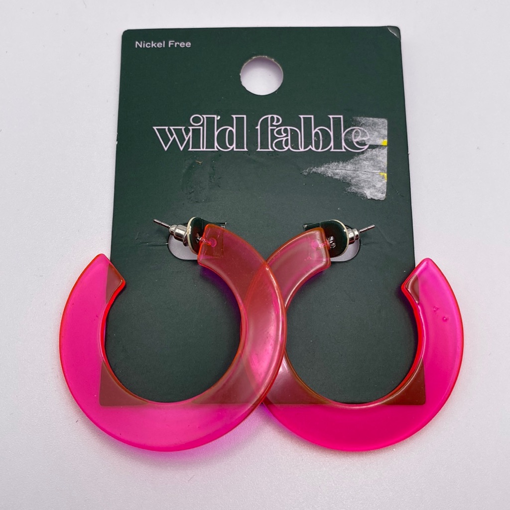 3 For $15. Nwt! Wild Fable Fluorescent Pink Wide Hoop Earrings